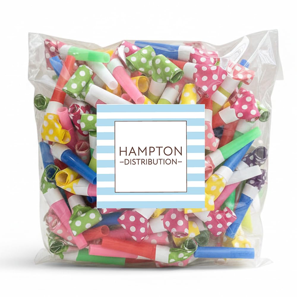 100 Pack Assorted Polka Dot Party Blowers & Noise Makers