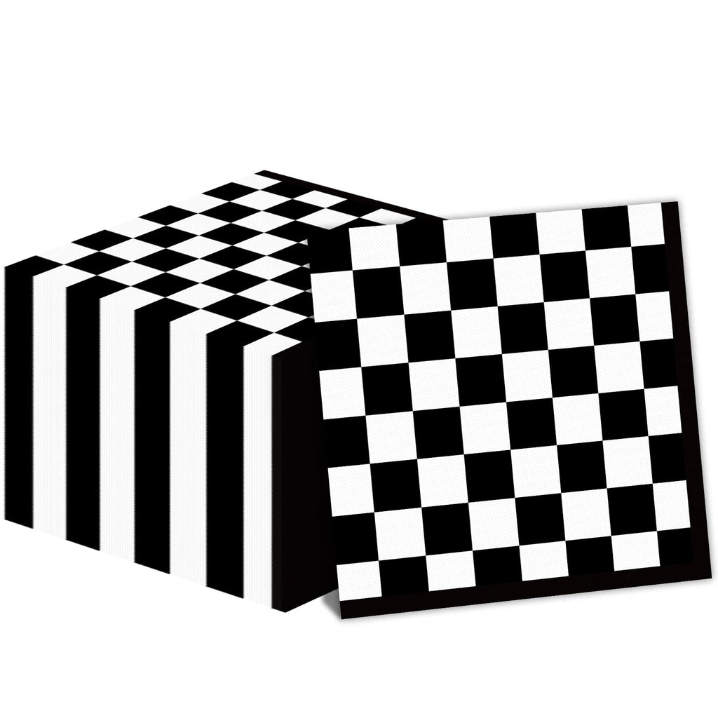 100 Pack Black and White Checkered Race Car Party Napkins – Disposable 2-Ply Paper Napkins for Themed Celebrations