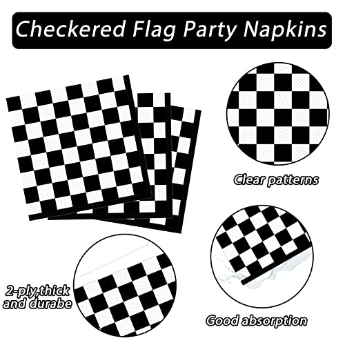 100 Pack Black and White Checkered Race Car Party Napkins – Disposable 2-Ply Paper Napkins for Themed Celebrations