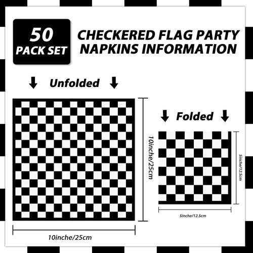 100 Pack Black and White Checkered Race Car Party Napkins – Disposable 2-Ply Paper Napkins for Themed Celebrations