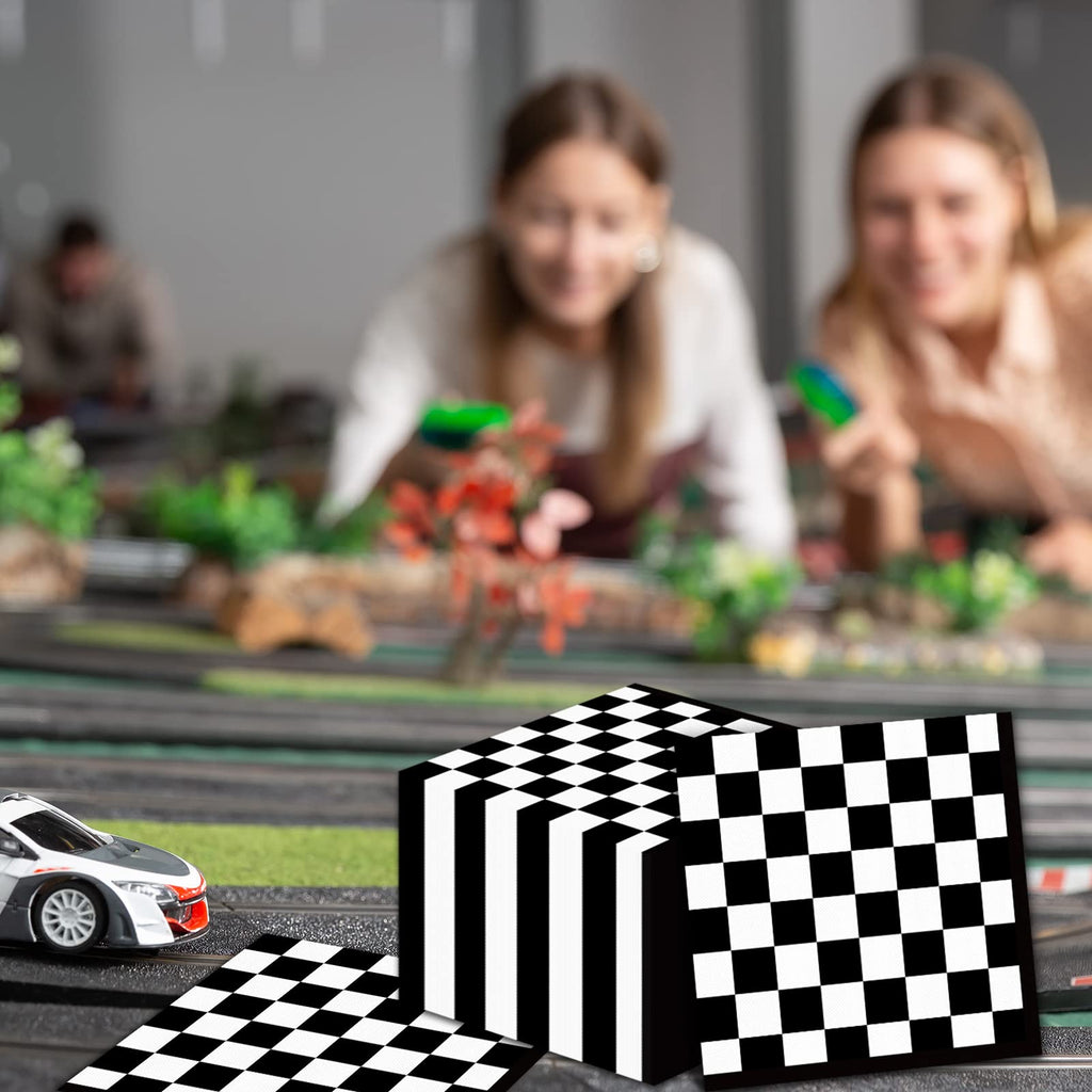 100 Pack Black and White Checkered Race Car Party Napkins – Disposable 2-Ply Paper Napkins for Themed Celebrations