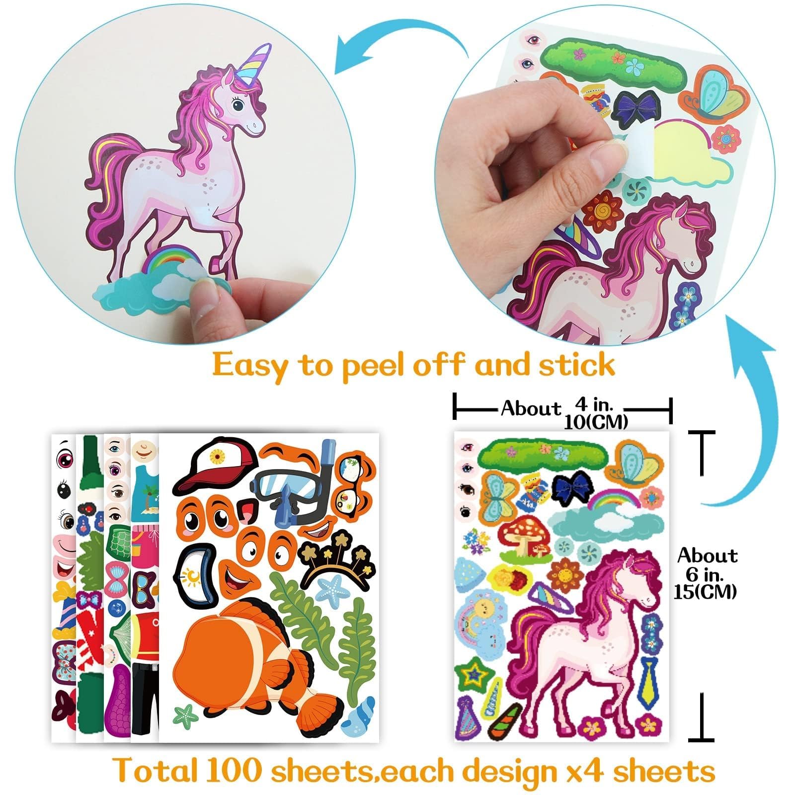 100-Pack DIY Animal Face Stickers – 25 Designs with 1000+ Accessories for Kids Crafts, Party Favors, and School Rewards