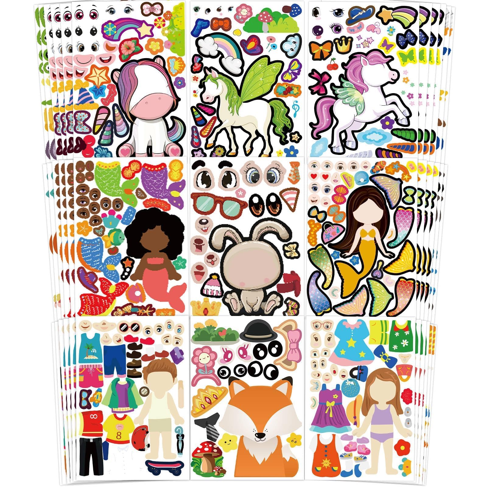 100-Pack DIY Animal Face Stickers – 25 Designs with 1000+ Accessories for Kids Crafts, Party Favors, and School Rewards