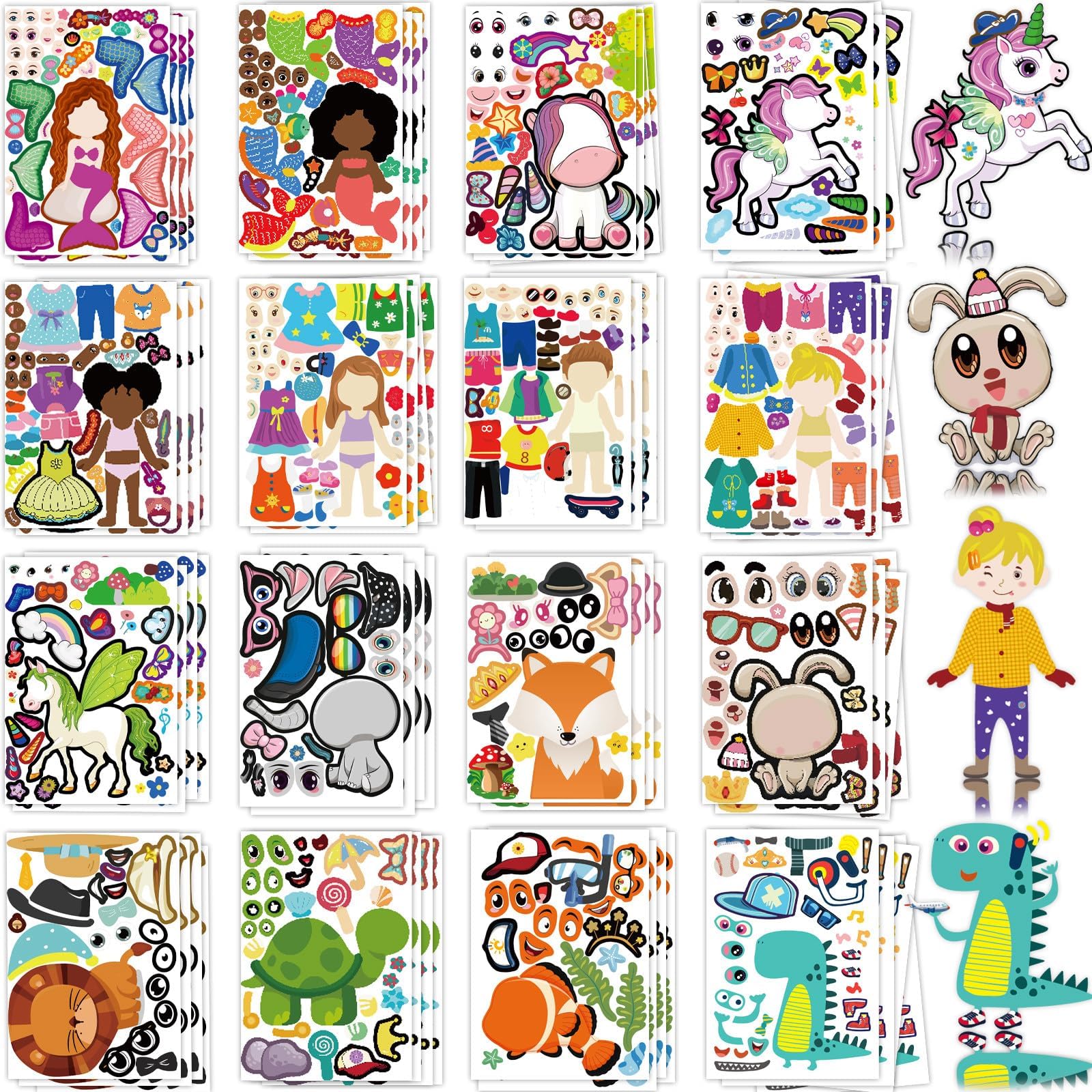 100-Pack DIY Animal Face Stickers – 25 Designs with 1000+ Accessories for Kids Crafts, Party Favors, and School Rewards