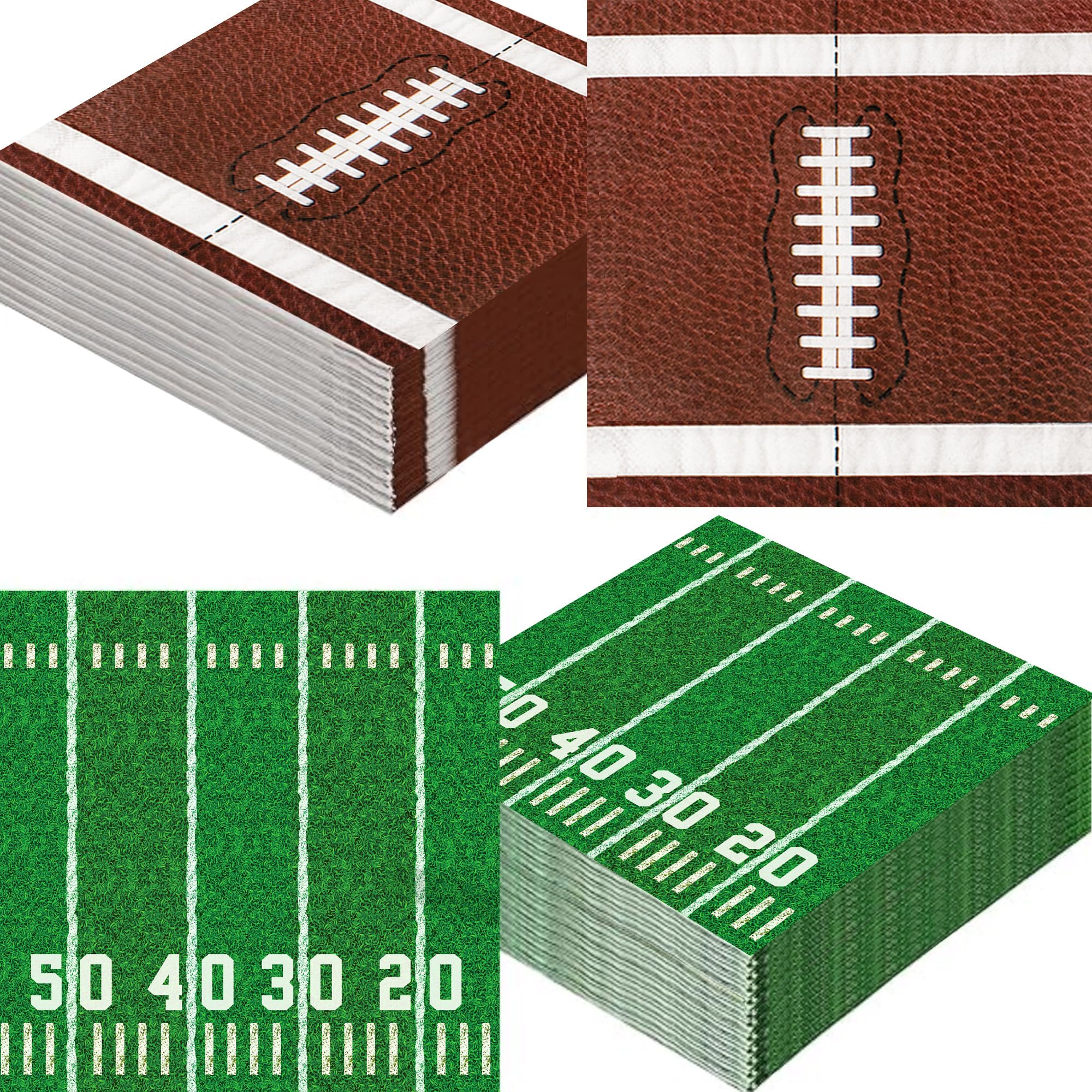 100-Pack Football Party Napkins – 2 Designs, 6.5x6.5 Inch Disposable Paper Napkins for Super Bowl, Birthday & Tailgate