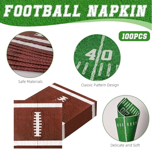 100-Pack Football Party Napkins – 2 Designs, 6.5x6.5 Inch Disposable Paper Napkins for Super Bowl, Birthday & Tailgate
