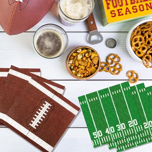 100-Pack Football Party Napkins – 2 Designs, 6.5x6.5 Inch Disposable Paper Napkins for Super Bowl, Birthday & Tailgate