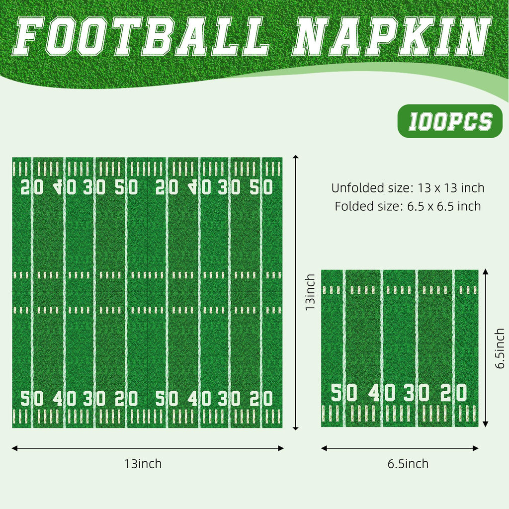 100-Pack Football Party Napkins – 2 Designs, 6.5x6.5 Inch Disposable Paper Napkins for Super Bowl, Birthday & Tailgate