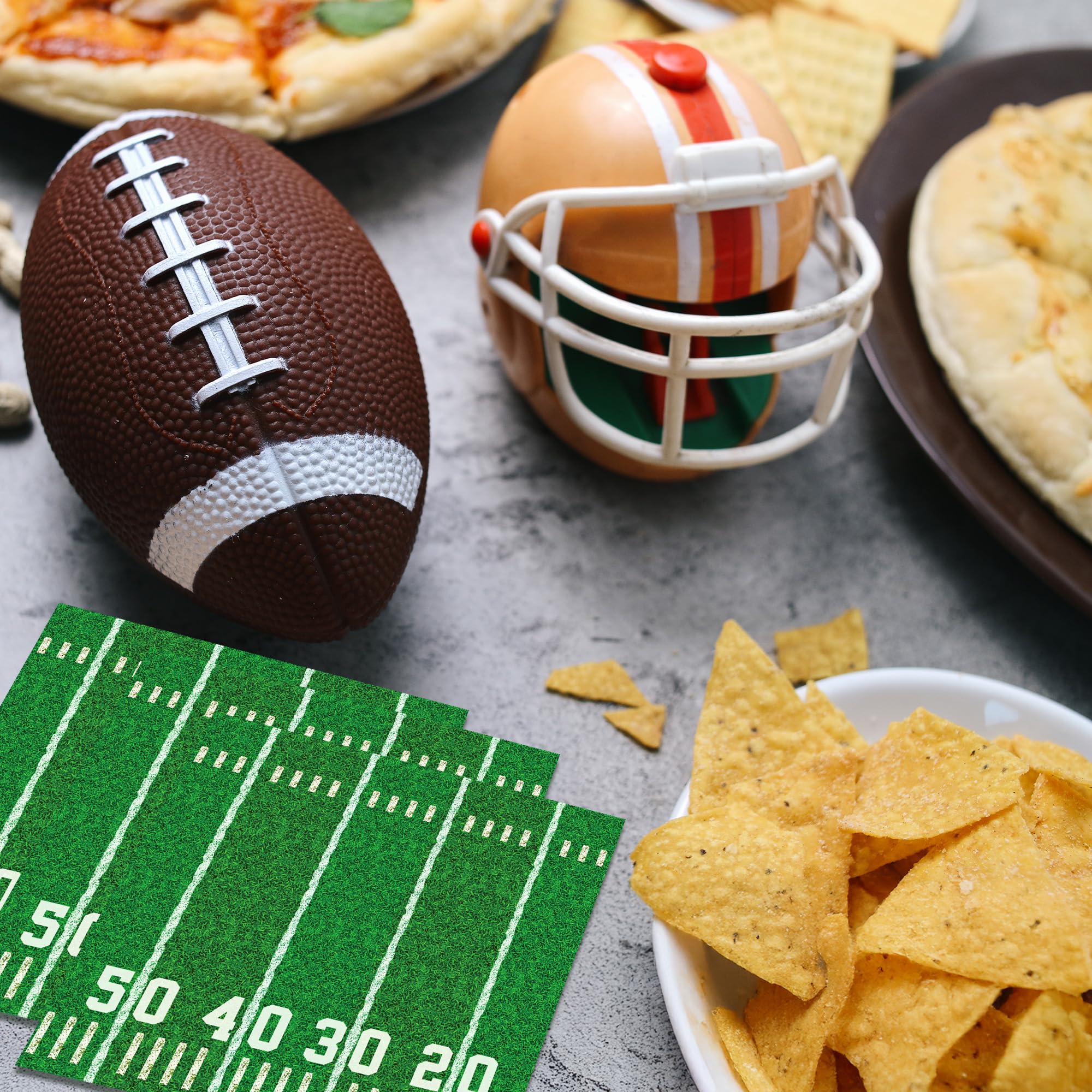 100-Pack Football Party Napkins – 2 Designs, 6.5x6.5 Inch Disposable Paper Napkins for Super Bowl, Birthday & Tailgate