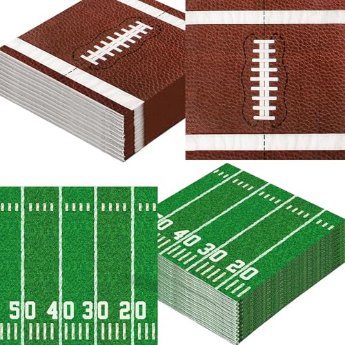 100-Pack Football Party Napkins – 2 Designs, 6.5x6.5 Inch Disposable Paper Napkins for Super Bowl, Birthday & Tailgate