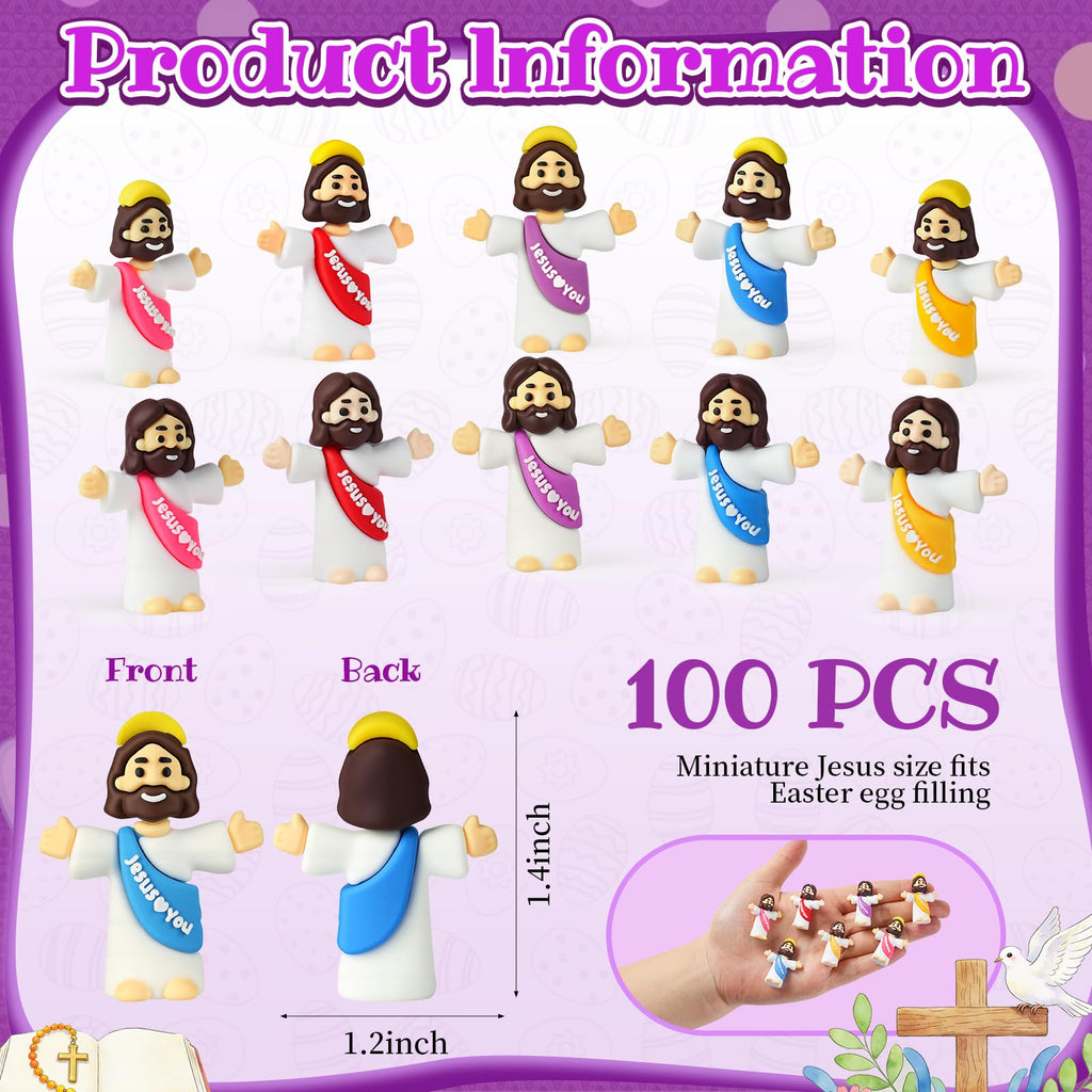 100-Pack Mini Jesus Figurines | Bulk Multicolor Little Jesus Dolls for Easter Egg Stuffers and Religious Gifts