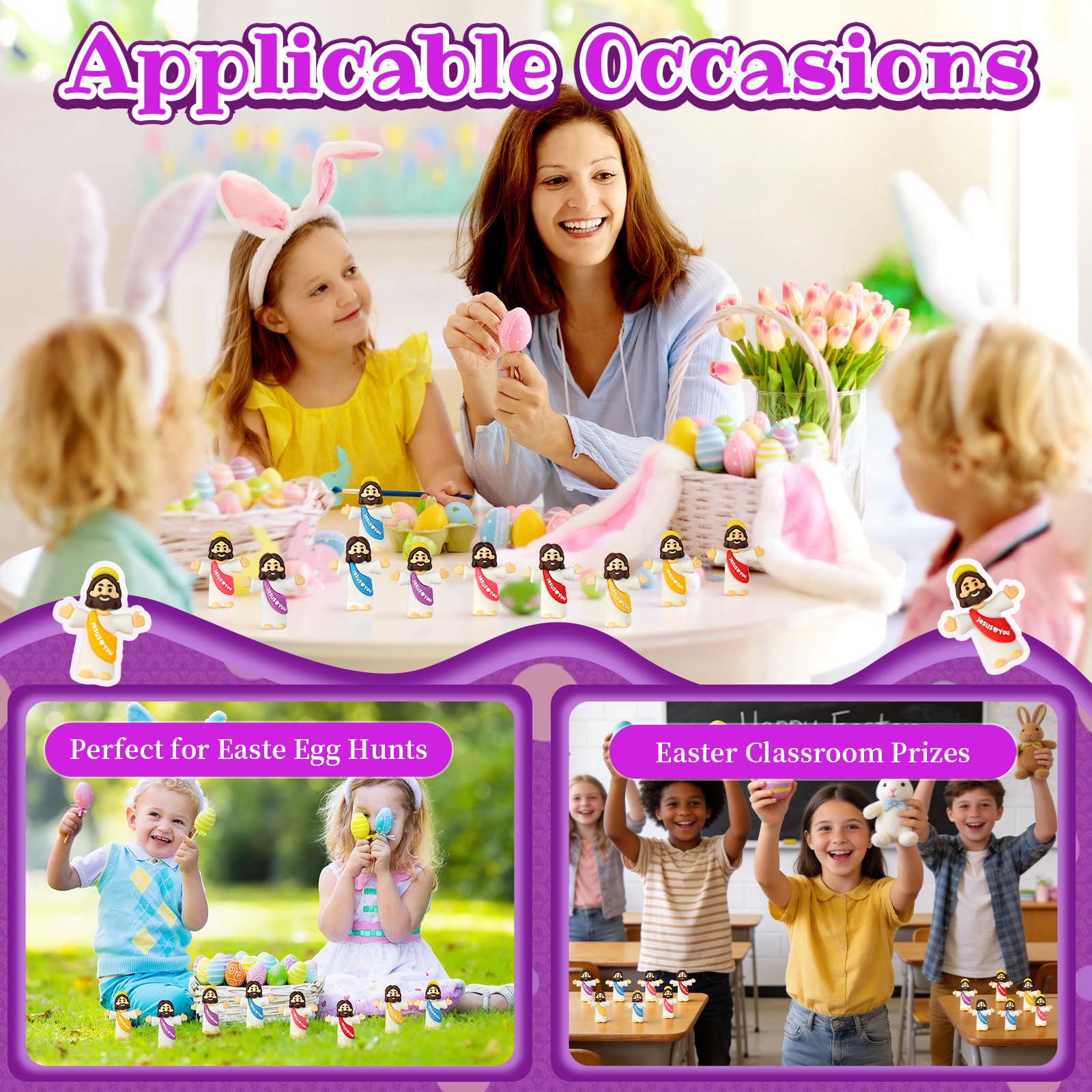 100-Pack Mini Jesus Figurines | Bulk Multicolor Little Jesus Dolls for Easter Egg Stuffers and Religious Gifts