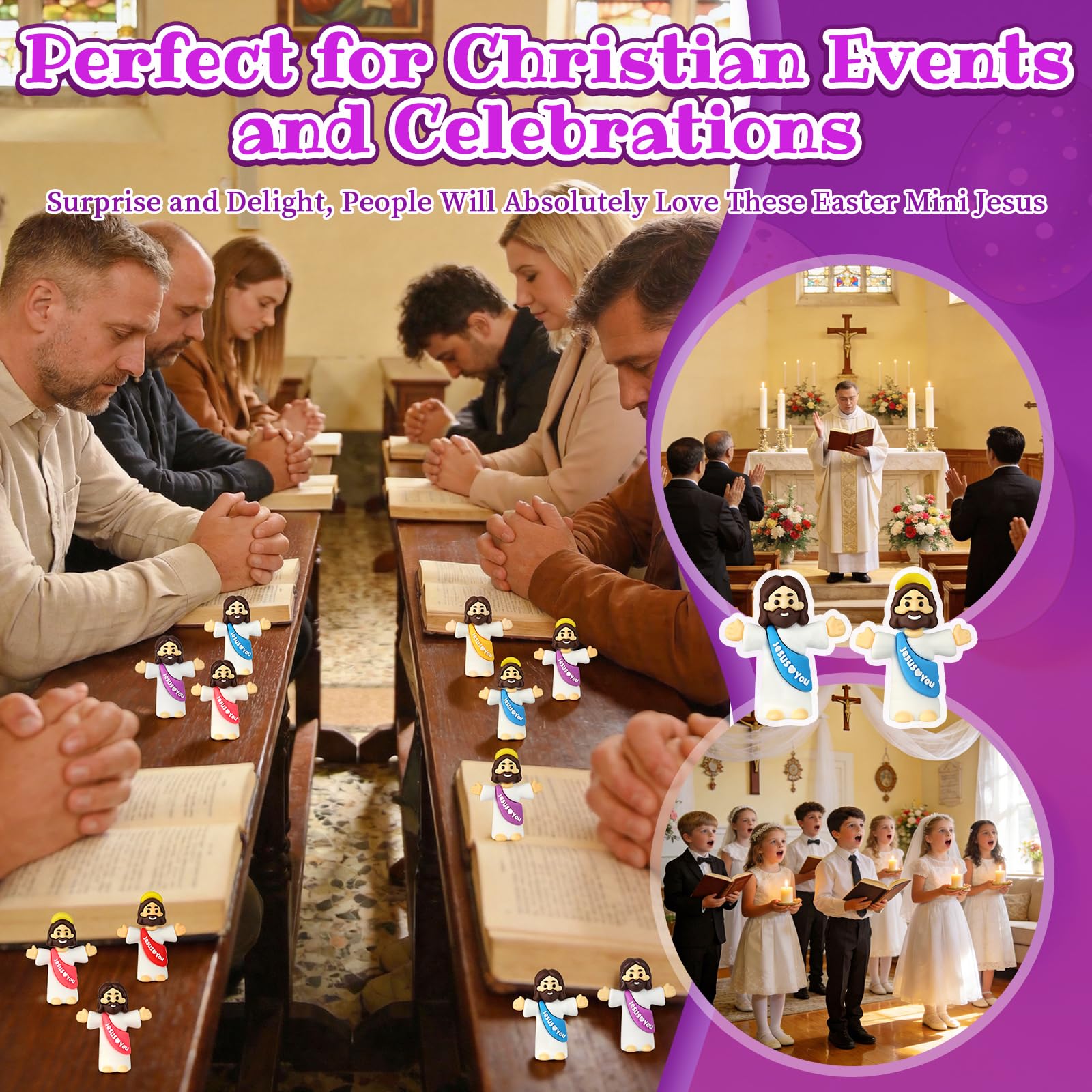100-Pack Mini Jesus Figurines | Bulk Multicolor Little Jesus Dolls for Easter Egg Stuffers and Religious Gifts
