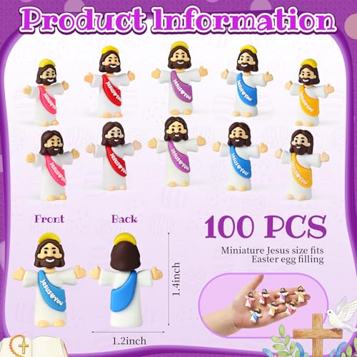 100-Pack Mini Jesus Figurines | Bulk Multicolor Little Jesus Dolls for Easter Egg Stuffers and Religious Gifts