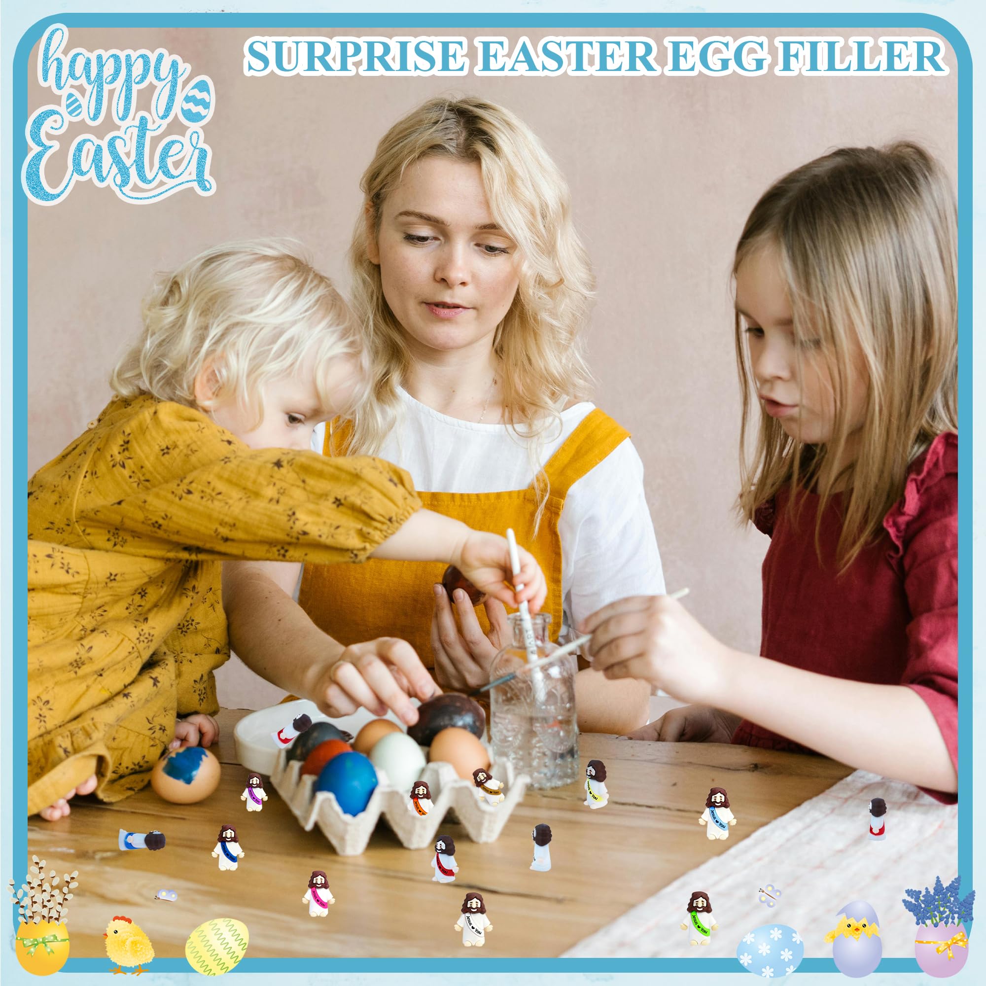 100 Pack Mini Rubber Jesus Figures - 'Jesus Loves You' Toys for Easter Eggs, Sunday School, and Faith Sharing (10 Colors)