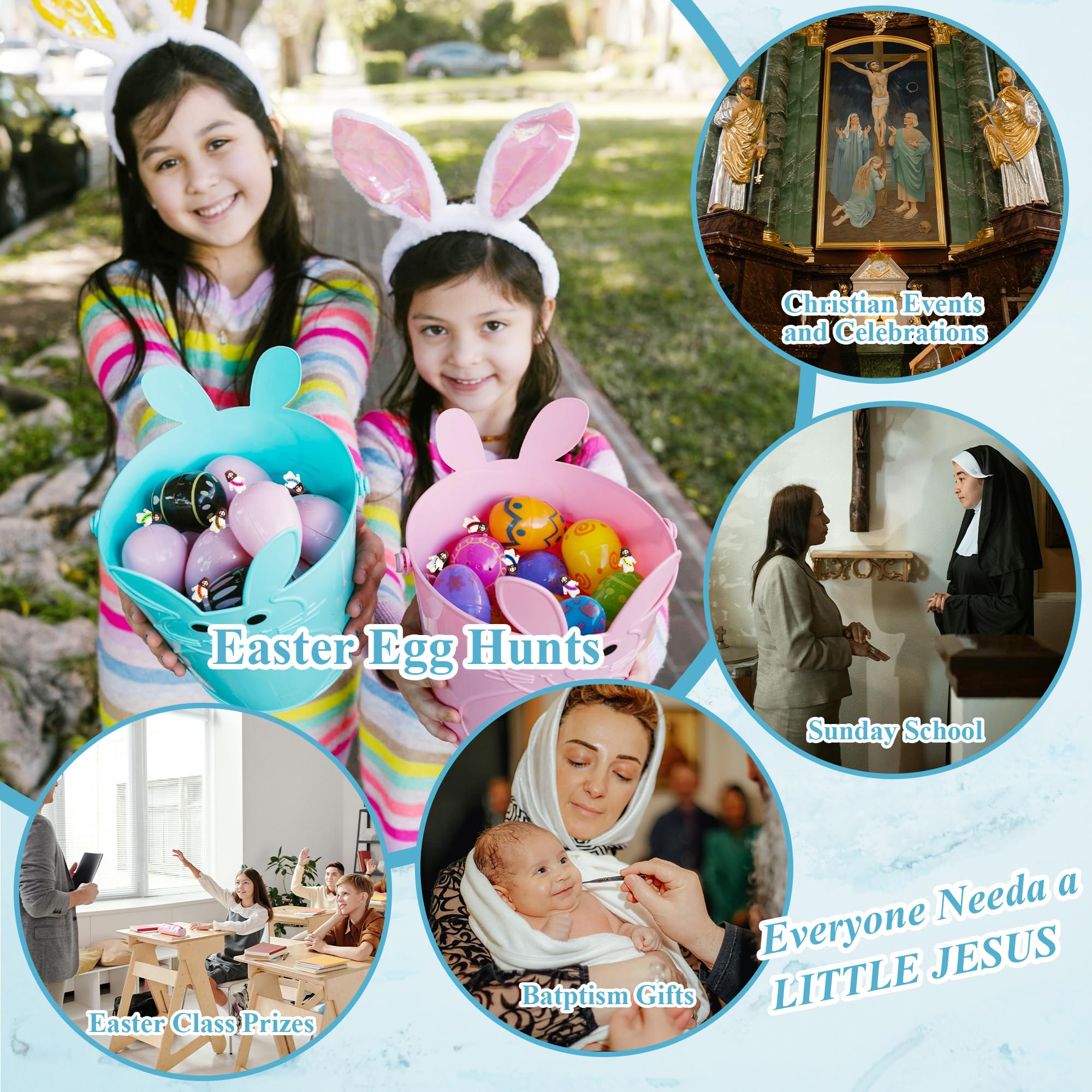 100 Pack Mini Rubber Jesus Figures - 'Jesus Loves You' Toys for Easter Eggs, Sunday School, and Faith Sharing (10 Colors)