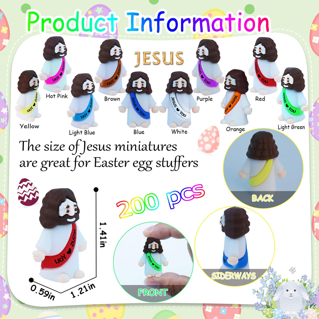 100 Pack Mini Rubber Jesus Figures for Easter Egg Stuffers, Hide and Seek, Sunday School Party Favors - Pocket Sized Toys with 'Jesus Loves You' Message