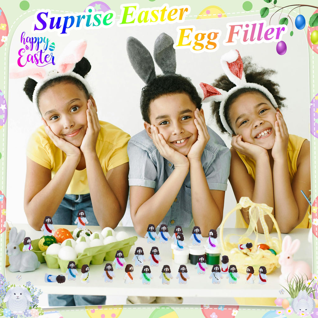 100 Pack Mini Rubber Jesus Figures for Easter Egg Stuffers, Hide and Seek, Sunday School Party Favors - Pocket Sized Toys with 'Jesus Loves You' Message