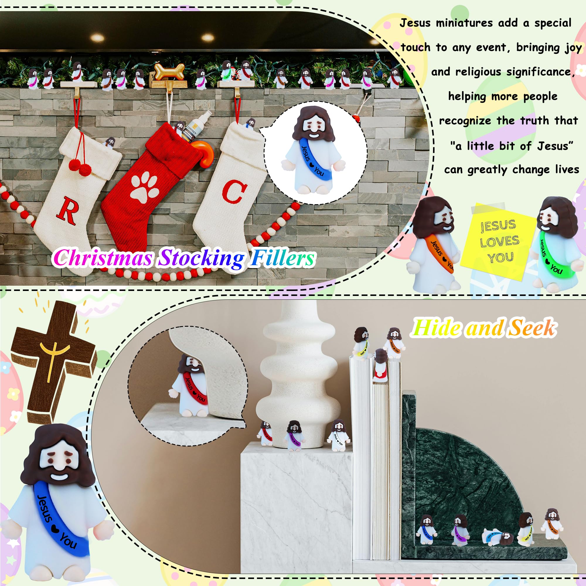 100 Pack Mini Rubber Jesus Figures for Easter Egg Stuffers, Hide and Seek, Sunday School Party Favors - Pocket Sized Toys with 'Jesus Loves You' Message