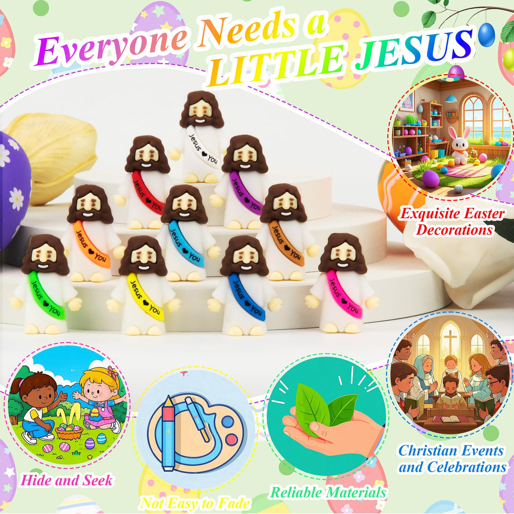100 Pack Mini Rubber Jesus Figures for Easter Egg Stuffers, Hide and Seek, Sunday School Party Favors - Pocket Sized Toys with 'Jesus Loves You' Message