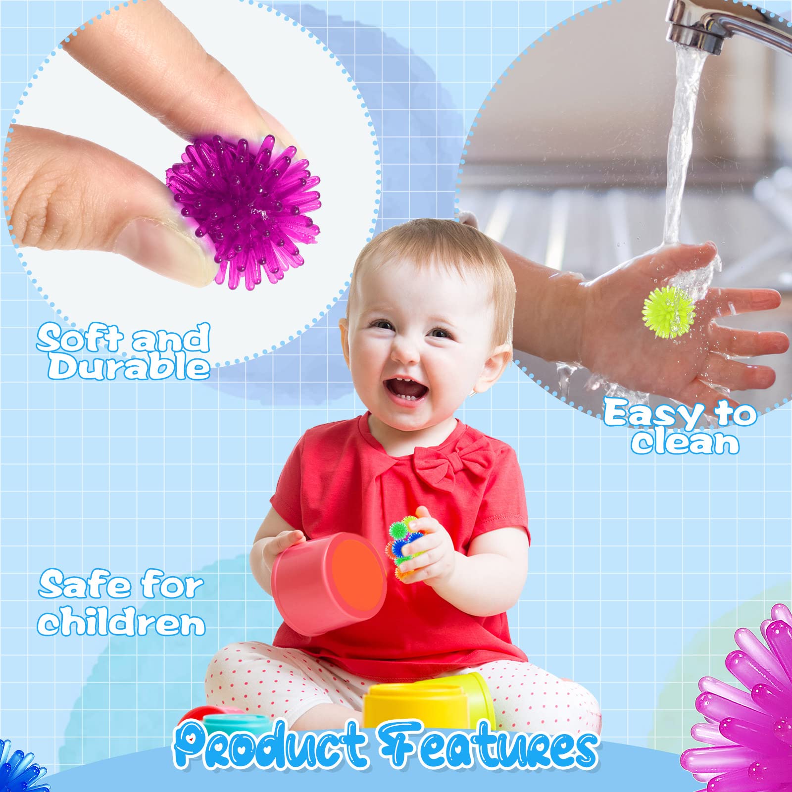 100-Pack Spiky Hedge Balls - Stress Relief Fidget Toys, Soft TPR Sensory Balls in 6 Colors, Mini Porcupine Balls for Anxiety, Focus, and Calming, Birthday Party Favors