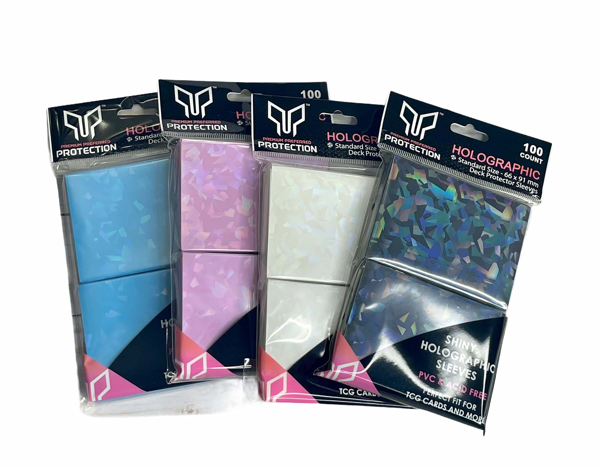 100 Pack White Holographic Card Sleeves - Perfect Fit for Pokemon MTG Yu-Gi-Oh & More