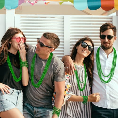 100 Pcs St. Patrick's Day Bead Necklaces - 33 Inch Green Plastic Party Favors Bulk