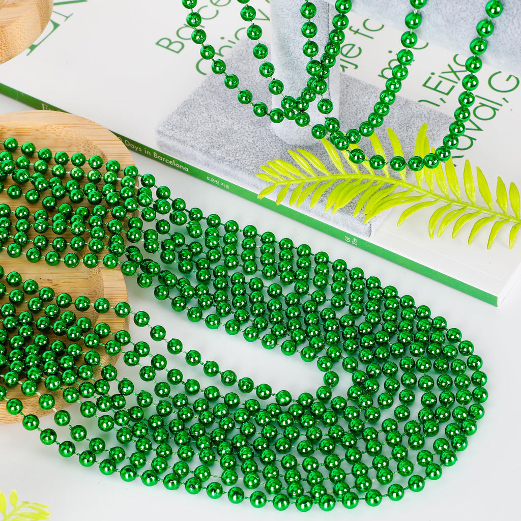 100 Pcs St. Patrick's Day Bead Necklaces - 33 Inch Green Plastic Party Favors Bulk