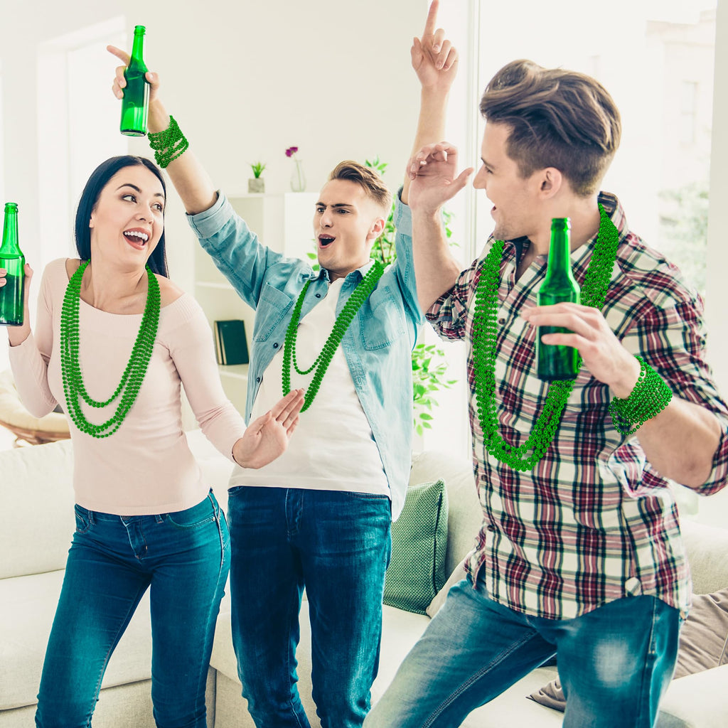 100 Pcs St. Patrick's Day Bead Necklaces - 33 Inch Green Plastic Party Favors Bulk