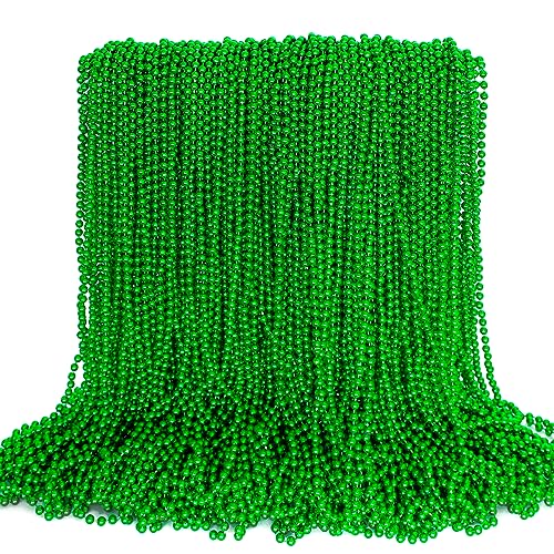 100 Pcs St. Patrick's Day Bead Necklaces - 33 Inch Green Plastic Party Favors Bulk