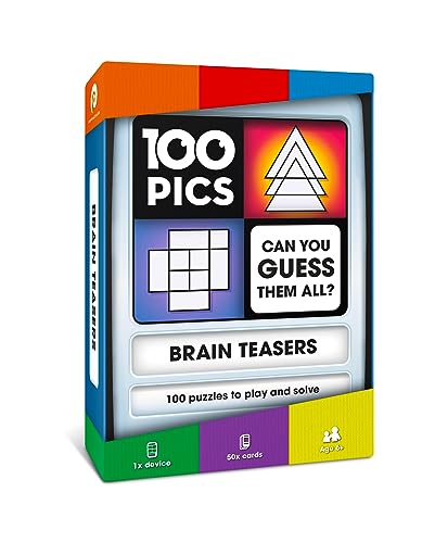 100 PICS Brain Teasers Travel Game – 100 Puzzles with Slide Reveal Flash Cards