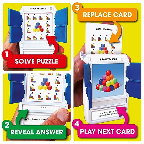 100 PICS Brain Teasers Travel Game – 100 Puzzles with Slide Reveal Flash Cards