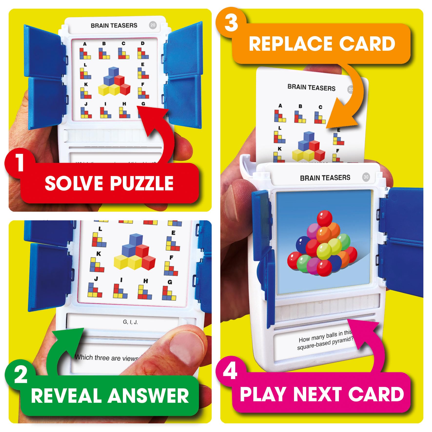 100 PICS Brain Teasers Travel Game – 100 Puzzles with Slide Reveal Flash Cards