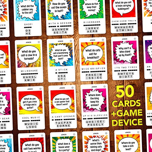 100 PICS Jokes Travel Game – Pocket-Sized Card Game with 100 Family Jokes for Kids & Adults
