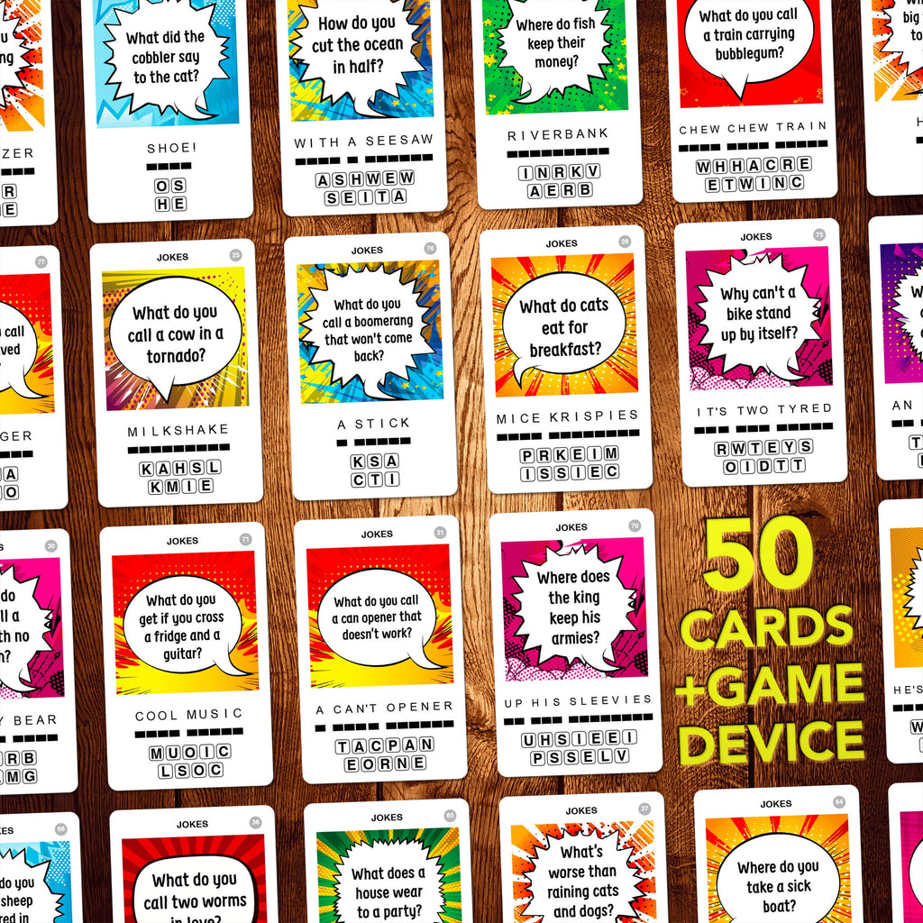 100 PICS Jokes Travel Game – Pocket-Sized Card Game with 100 Family Jokes for Kids & Adults