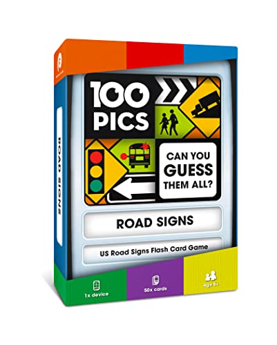 100 PICS US Road Signs Travel Game – Learn 100 Road Signs with Slide-Reveal Cards, Ages 6+