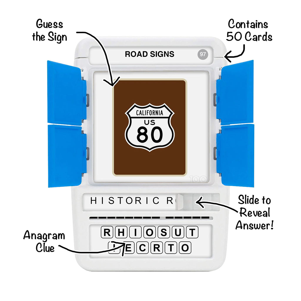 100 PICS US Road Signs Travel Game – Learn 100 Road Signs with Slide-Reveal Cards, Ages 6+