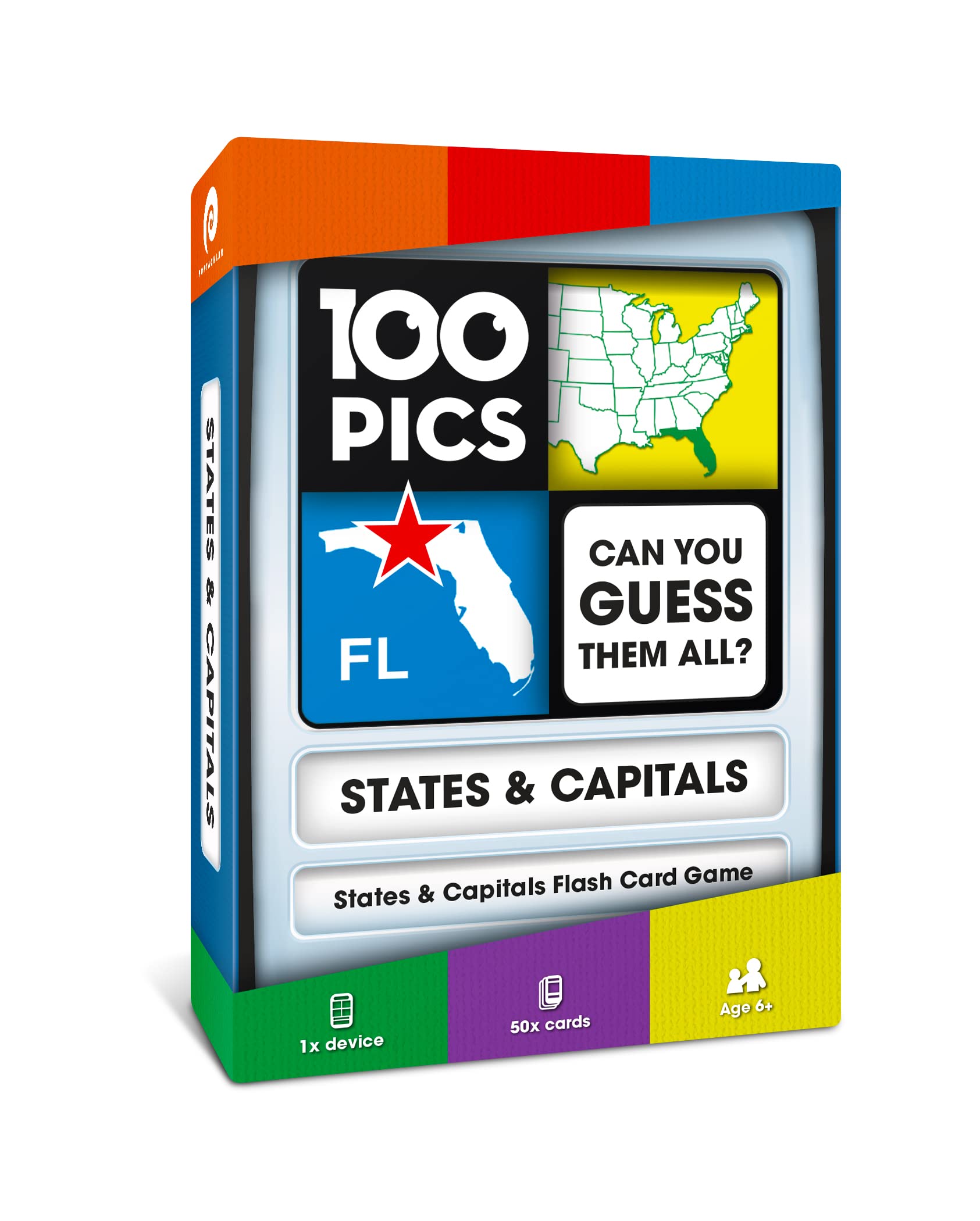 100 PICS US States & Capitals Flash Cards – Learn All 50 States and Capitals with Fun Card Game for Kids and Adults Ages 6+