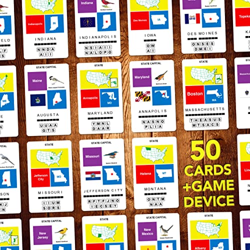 100 PICS US States & Capitals Flash Cards – Learn All 50 States and Capitals with Fun Card Game for Kids and Adults Ages 6+