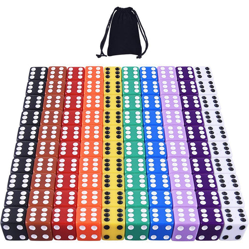 100-Piece 10-Color Standard 16mm Game Dice Set by AUSTOR with Storage Bag for Tenzi, Farkle, Yahtzee, Bunco, Math
