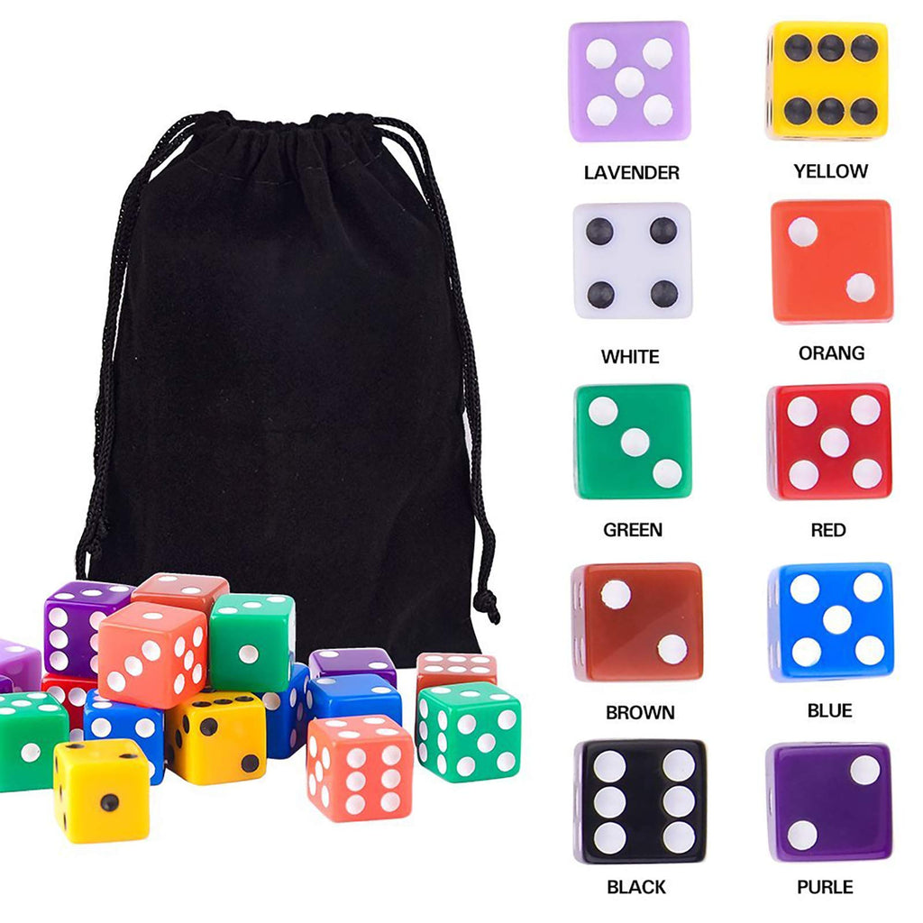 100-Piece 10-Color Standard 16mm Game Dice Set by AUSTOR with Storage Bag for Tenzi, Farkle, Yahtzee, Bunco, Math
