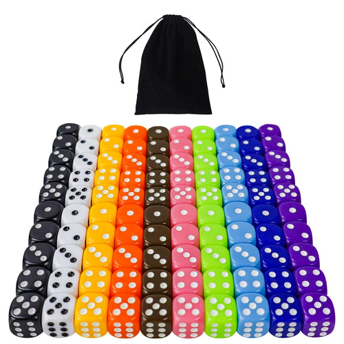 100-Piece 16mm Acrylic Dice Set – 10 Colors in Velvet Bag for DND, RPG, Yahtzee, Board Games