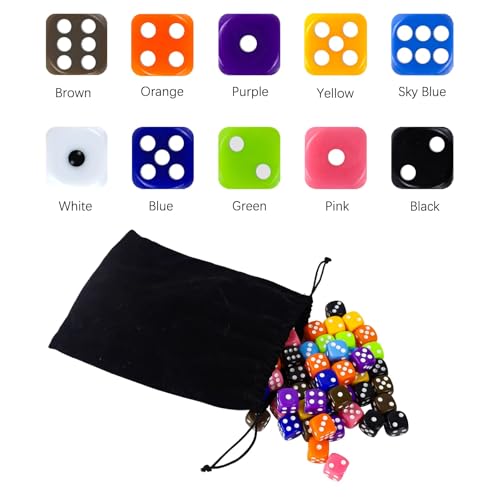 100-Piece 16mm Acrylic Dice Set – 10 Colors in Velvet Bag for DND, RPG, Yahtzee, Board Games