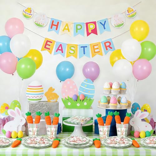 100-Piece Easter Paper Plates, Napkins & Cups Set - Bunny Themed Disposable Tableware for 25 Guests