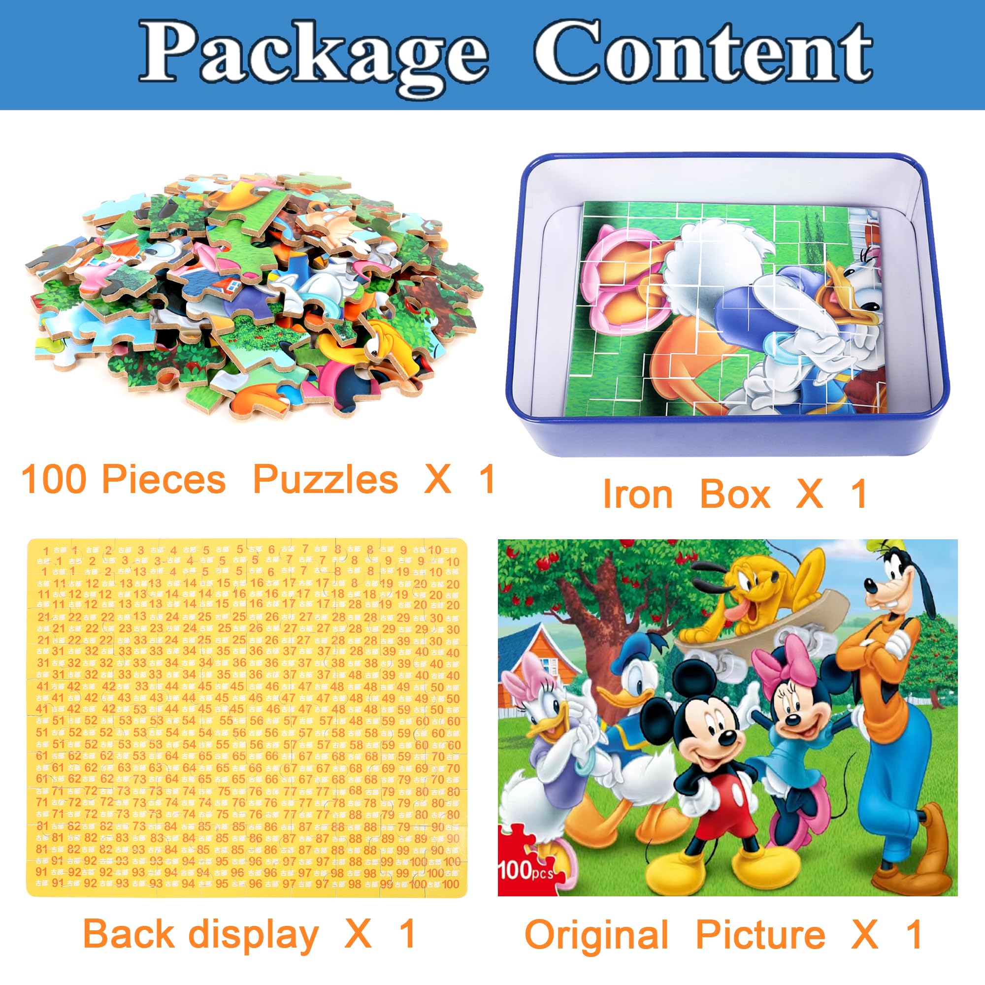 100 Piece Jigsaw Puzzle for Kids Ages 4-8 – Educational Puzzle in Metal Box by bexido