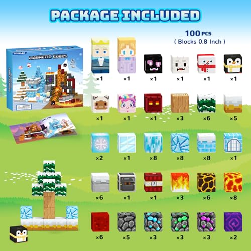 100-Piece Winter Festival Magnetic Building Tiles - STEM Educational Toy for Kids Ages 3-10, Gift for Boys & Girls