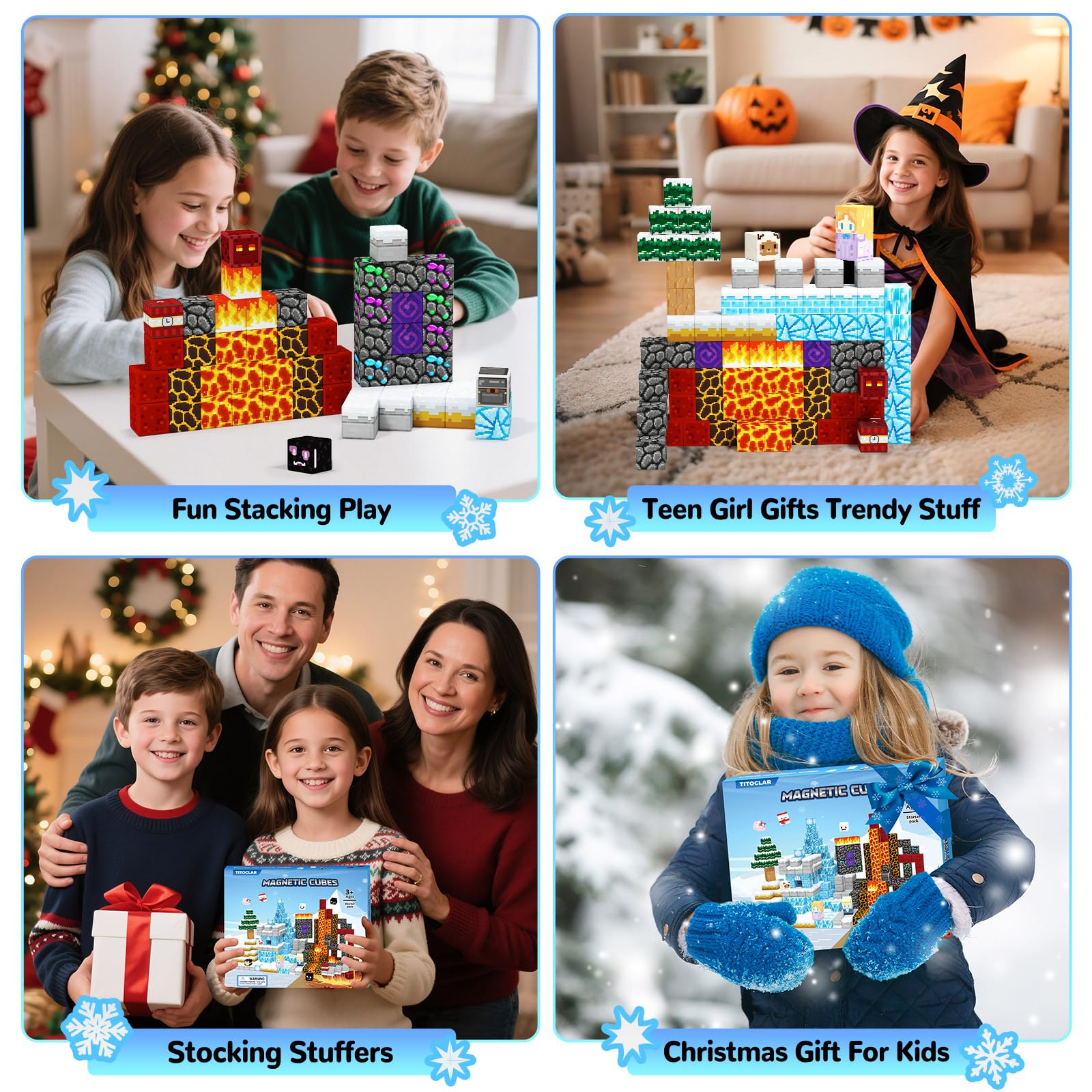 100-Piece Winter Festival Magnetic Building Tiles - STEM Educational Toy for Kids Ages 3-10, Gift for Boys & Girls