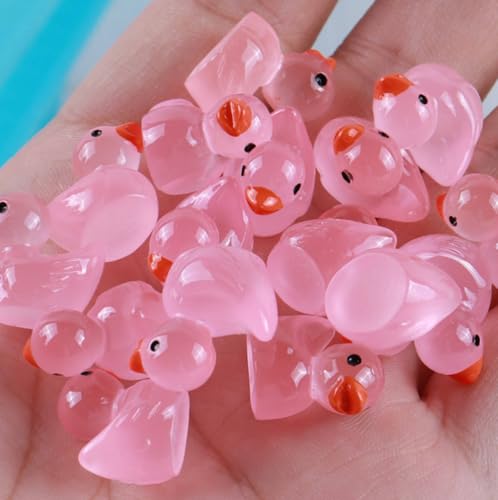 100 Pink Mini Resin Ducks – Glow in the Dark, 15mm Dollhouse Decor for Fairy Gardens, Aquariums, and DIY Crafts