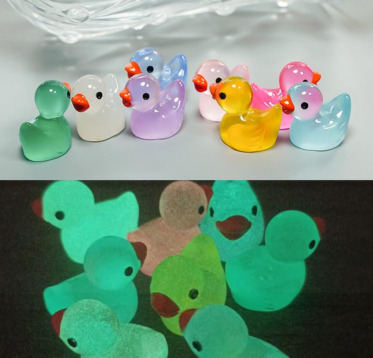 100 Pink Mini Resin Ducks – Glow in the Dark, 15mm Dollhouse Decor for Fairy Gardens, Aquariums, and DIY Crafts