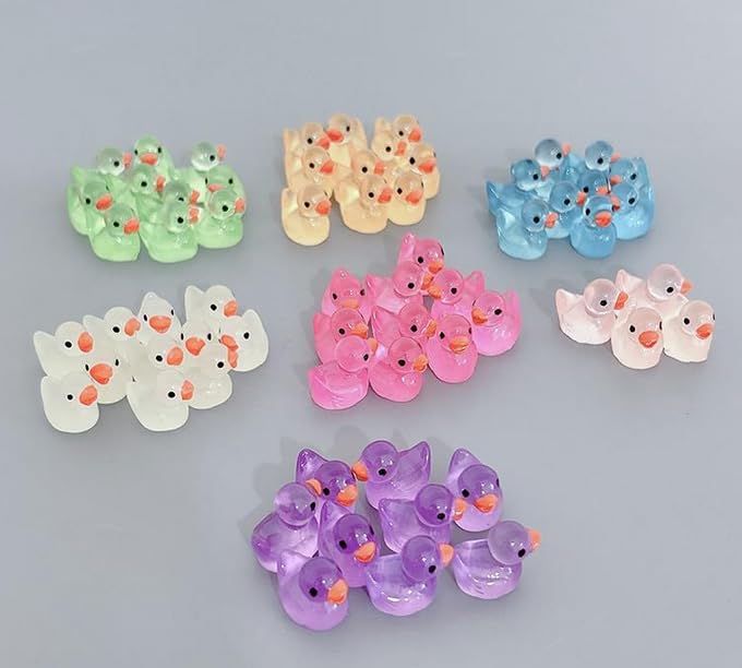 100 Pink Mini Resin Ducks – Glow in the Dark, 15mm Dollhouse Decor for Fairy Gardens, Aquariums, and DIY Crafts